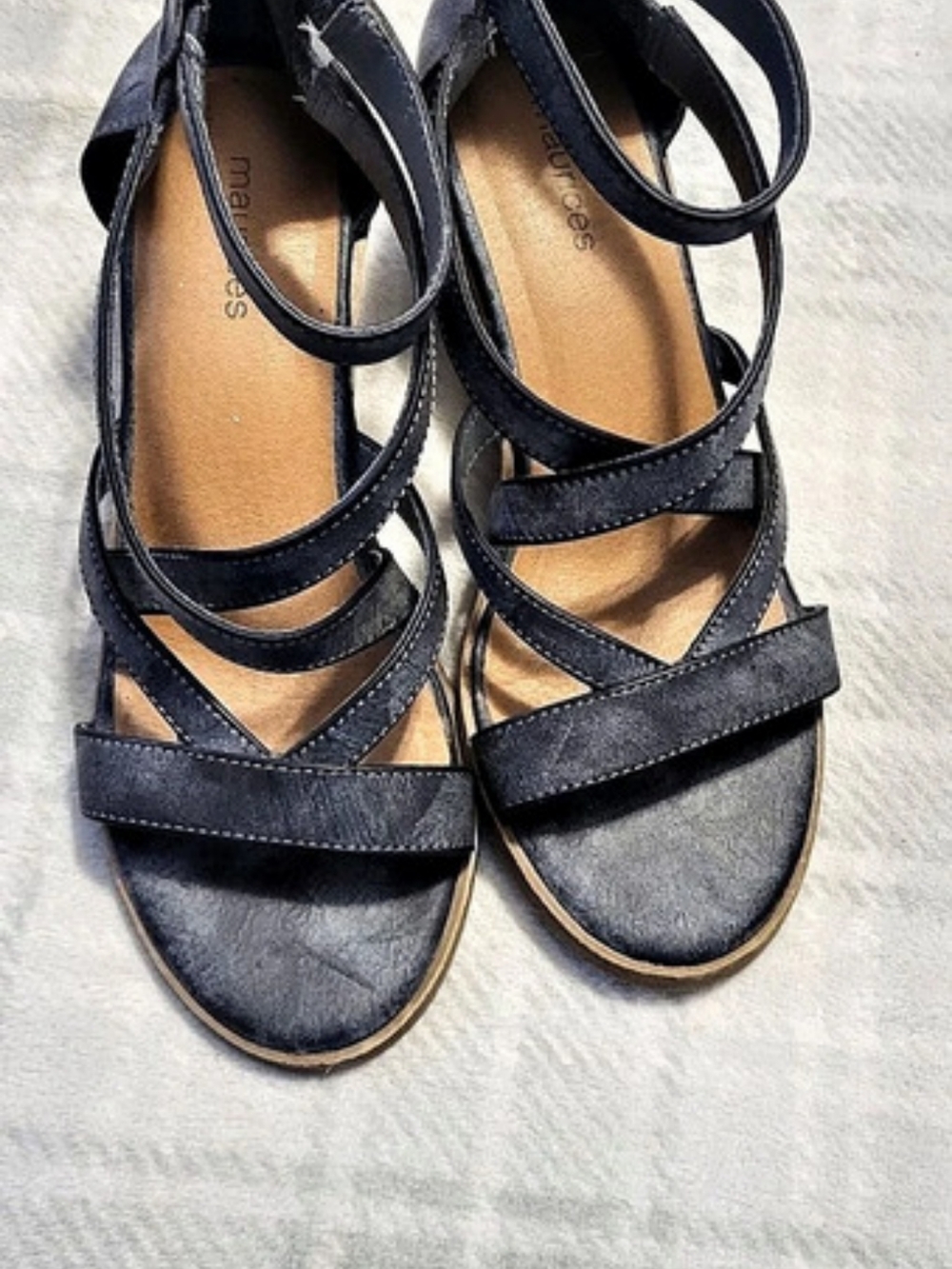 Strappy Charcoal Gray/Black Gladiator With Heel Sandals Size 7